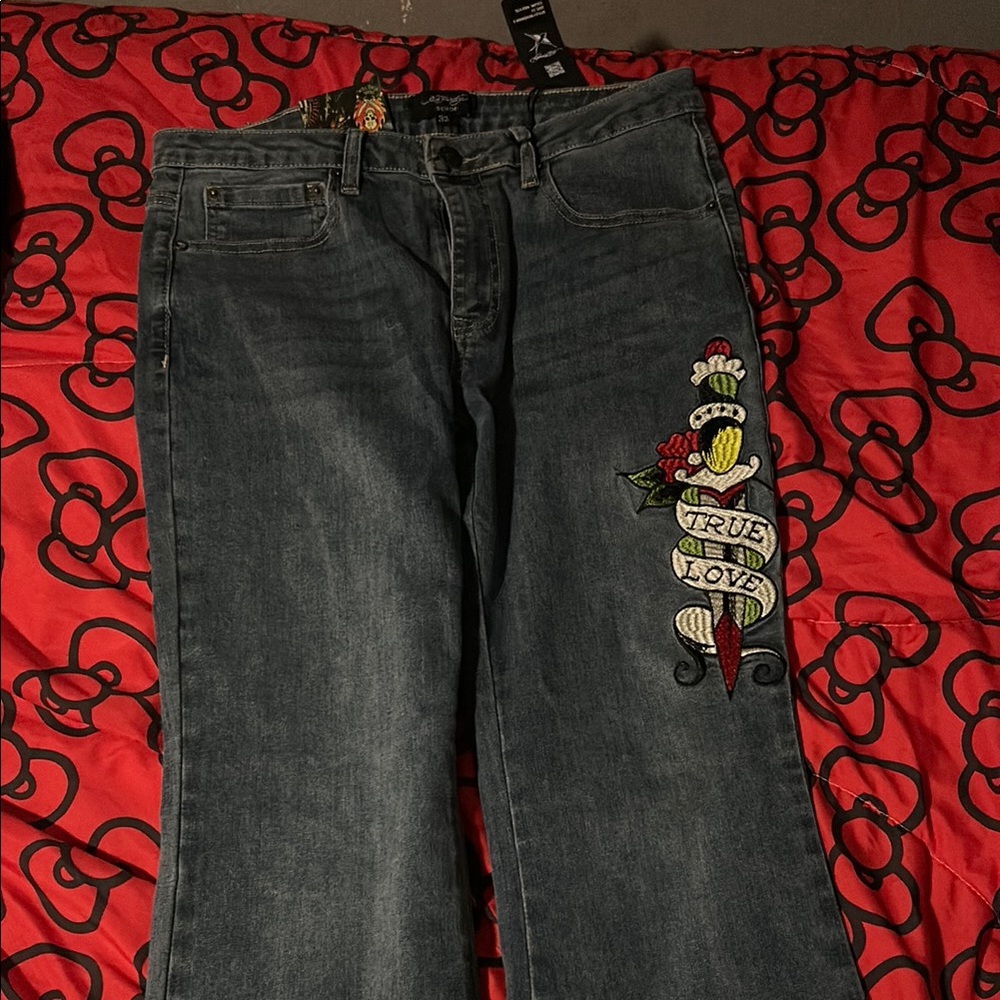 Ed hardy Embroidered Jeans - Dark Denim
